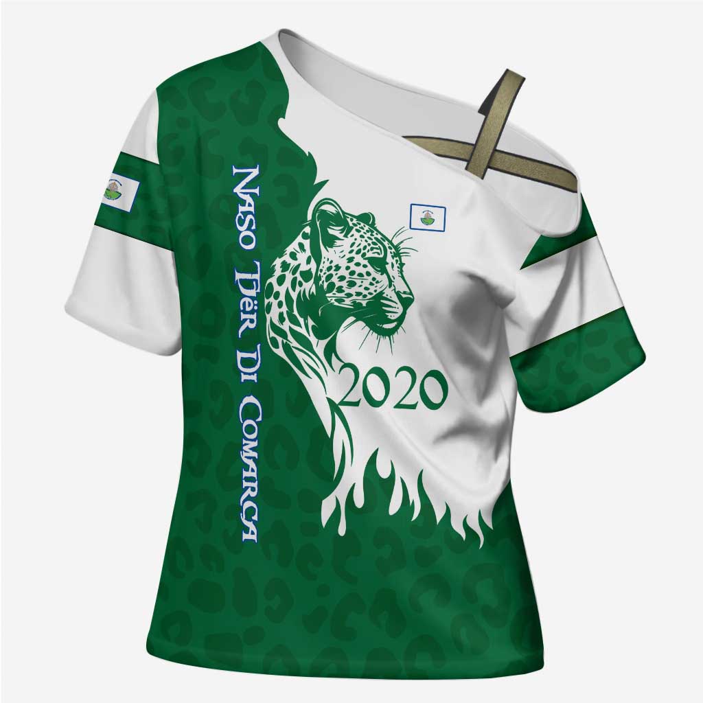 Indigenous Regions of Panama Naso Tjer Di Comarca Cross Shoulder Shirt with Jaguar Graphic and Green White Territory and Life 2020 - Wonder Print Shop