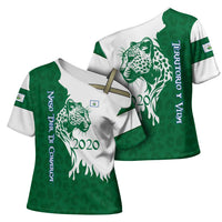 Indigenous Regions of Panama Naso Tjer Di Comarca Cross Shoulder Shirt with Jaguar Graphic and Green White Territory and Life 2020 - Wonder Print Shop