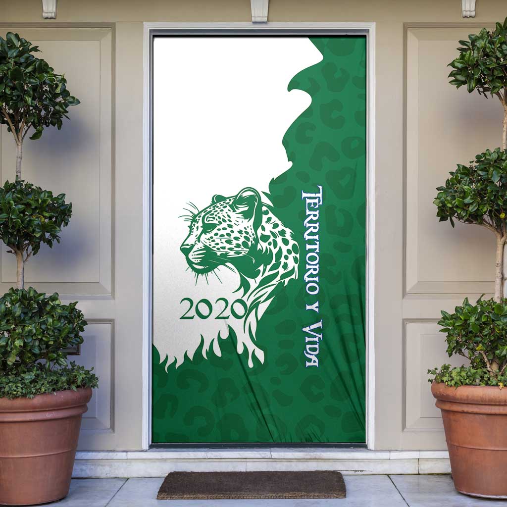 Indigenous Regions of Panama Naso Tjer Di Comarca Door Cover with Jaguar Graphic and Green White Territory and Life 2020 - Wonder Print Shop