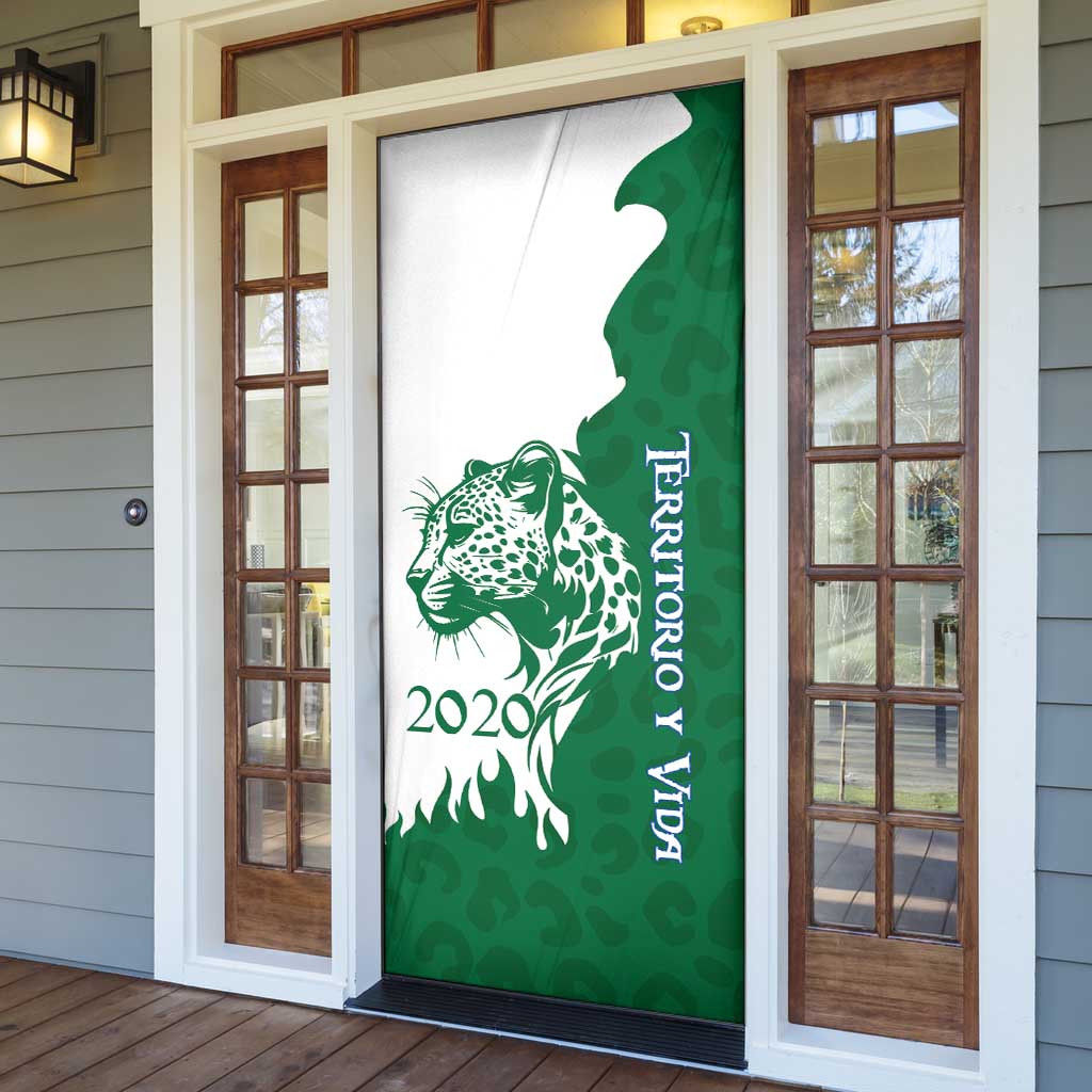 Indigenous Regions of Panama Naso Tjer Di Comarca Door Cover with Jaguar Graphic and Green White Territory and Life 2020 - Wonder Print Shop