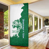 Indigenous Regions of Panama Naso Tjer Di Comarca Door Cover with Jaguar Graphic and Green White Territory and Life 2020 - Wonder Print Shop