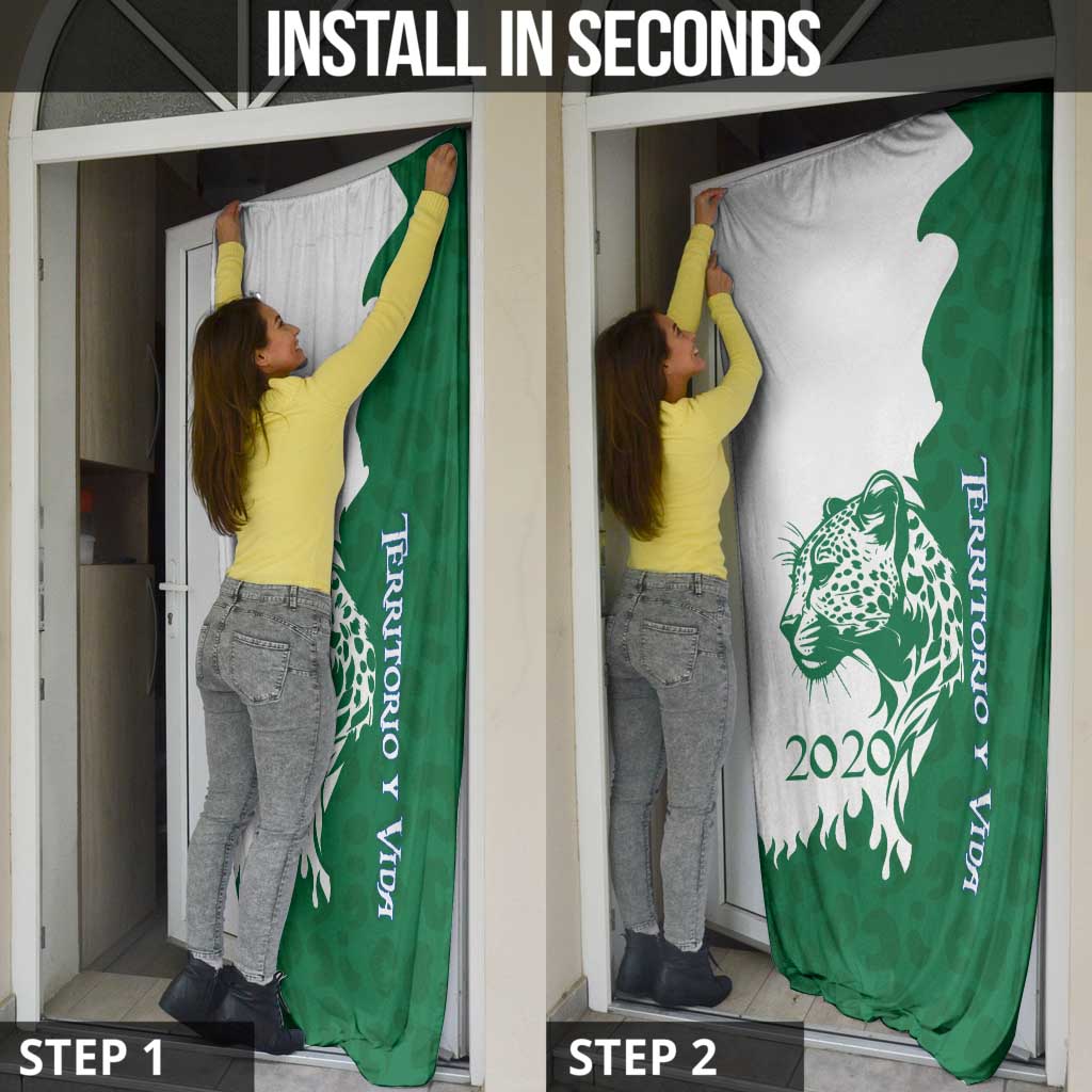 Indigenous Regions of Panama Naso Tjer Di Comarca Door Cover with Jaguar Graphic and Green White Territory and Life 2020 - Wonder Print Shop