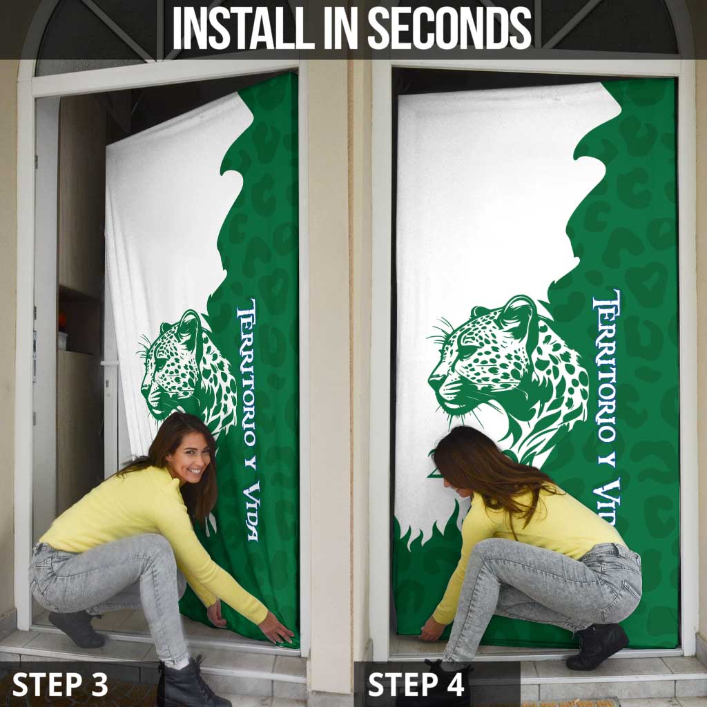 Indigenous Regions of Panama Naso Tjer Di Comarca Door Cover with Jaguar Graphic and Green White Territory and Life 2020 - Wonder Print Shop