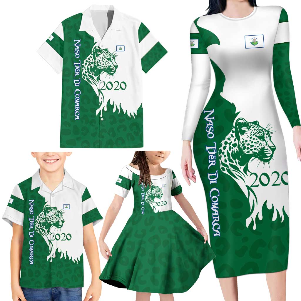 Indigenous Regions of Panama Naso Tjer Di Comarca Family Matching Long Sleeve Bodycon Dress and Hawaiian Shirt with Jaguar Graphic and Green White Territory and Life 2020 - Wonder Print Shop