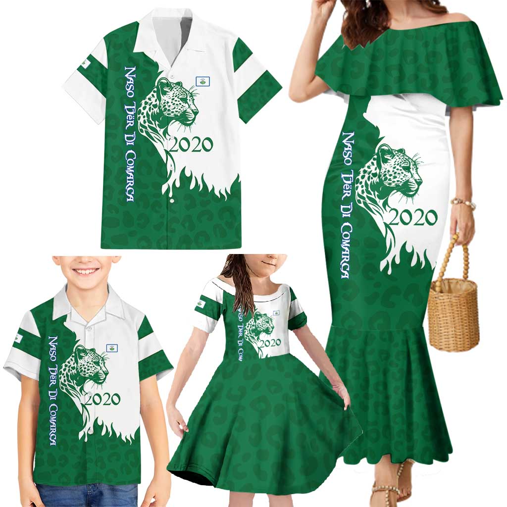 Indigenous Regions of Panama Naso Tjer Di Comarca Family Matching Mermaid Dress and Hawaiian Shirt with Jaguar Graphic and Green White Territory and Life 2020 - Wonder Print Shop