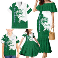 Indigenous Regions of Panama Naso Tjer Di Comarca Family Matching Mermaid Dress and Hawaiian Shirt with Jaguar Graphic and Green White Territory and Life 2020 - Wonder Print Shop