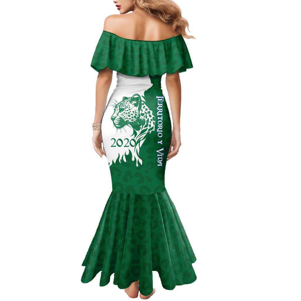 Indigenous Regions of Panama Naso Tjer Di Comarca Family Matching Mermaid Dress and Hawaiian Shirt with Jaguar Graphic and Green White Territory and Life 2020 - Wonder Print Shop