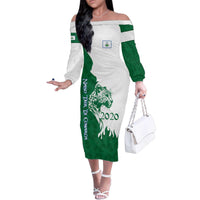 Indigenous Regions of Panama Naso Tjer Di Comarca Family Matching Off The Shoulder Long Sleeve Dress and Hawaiian Shirt with Jaguar Graphic and Green White Territory and Life 2020 - Wonder Print Shop
