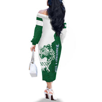 Indigenous Regions of Panama Naso Tjer Di Comarca Family Matching Off The Shoulder Long Sleeve Dress and Hawaiian Shirt with Jaguar Graphic and Green White Territory and Life 2020 - Wonder Print Shop