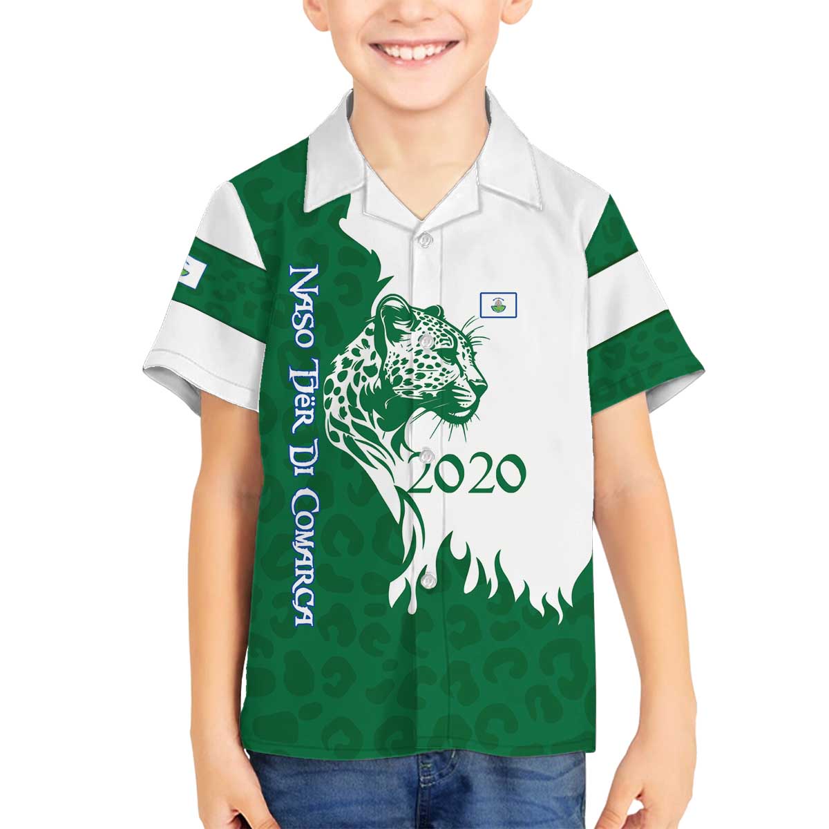 Indigenous Regions of Panama Naso Tjer Di Comarca Family Matching Off The Shoulder Long Sleeve Dress and Hawaiian Shirt with Jaguar Graphic and Green White Territory and Life 2020 - Wonder Print Shop