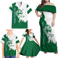 Indigenous Regions of Panama Naso Tjer Di Comarca Family Matching Off Shoulder Maxi Dress and Hawaiian Shirt with Jaguar Graphic and Green White Territory and Life 2020 - Wonder Print Shop