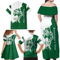Indigenous Regions of Panama Naso Tjer Di Comarca Family Matching Off Shoulder Maxi Dress and Hawaiian Shirt with Jaguar Graphic and Green White Territory and Life 2020 - Wonder Print Shop
