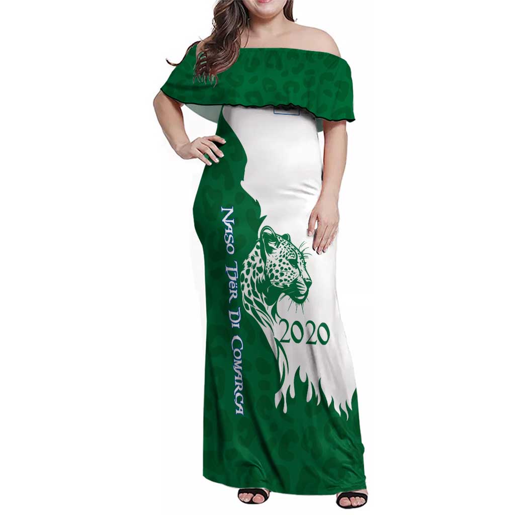 Indigenous Regions of Panama Naso Tjer Di Comarca Family Matching Off Shoulder Maxi Dress and Hawaiian Shirt with Jaguar Graphic and Green White Territory and Life 2020 - Wonder Print Shop
