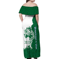 Indigenous Regions of Panama Naso Tjer Di Comarca Family Matching Off Shoulder Maxi Dress and Hawaiian Shirt with Jaguar Graphic and Green White Territory and Life 2020 - Wonder Print Shop