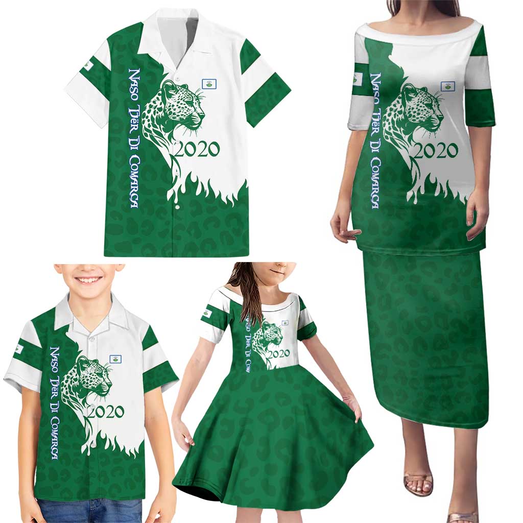 Indigenous Regions of Panama Naso Tjer Di Comarca Family Matching Puletasi and Hawaiian Shirt with Jaguar Graphic and Green White Territory and Life 2020 - Wonder Print Shop