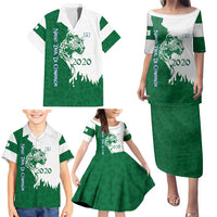 Indigenous Regions of Panama Naso Tjer Di Comarca Family Matching Puletasi and Hawaiian Shirt with Jaguar Graphic and Green White Territory and Life 2020 - Wonder Print Shop
