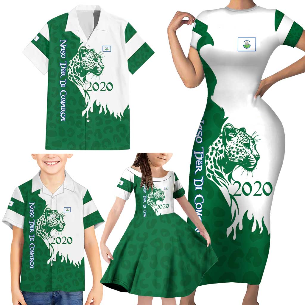 Indigenous Regions of Panama Naso Tjer Di Comarca Family Matching Short Sleeve Bodycon Dress and Hawaiian Shirt with Jaguar Graphic and Green White Territory and Life 2020 - Wonder Print Shop