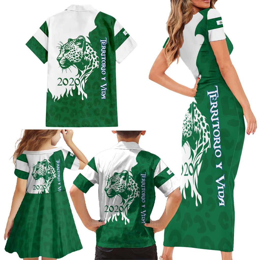 Indigenous Regions of Panama Naso Tjer Di Comarca Family Matching Short Sleeve Bodycon Dress and Hawaiian Shirt with Jaguar Graphic and Green White Territory and Life 2020 - Wonder Print Shop