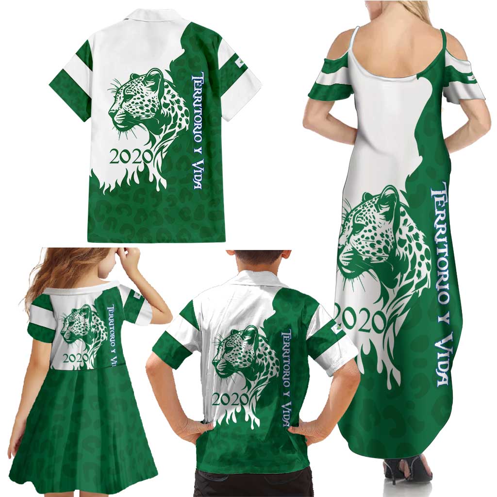 Indigenous Regions of Panama Naso Tjer Di Comarca Family Matching Summer Maxi Dress and Hawaiian Shirt with Jaguar Graphic and Green White Territory and Life 2020 - Wonder Print Shop