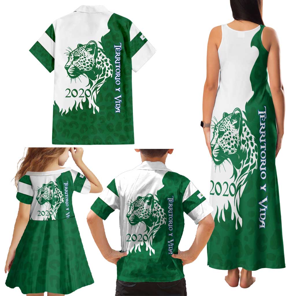 Indigenous Regions of Panama Naso Tjer Di Comarca Family Matching Tank Maxi Dress and Hawaiian Shirt with Jaguar Graphic and Green White Territory and Life 2020 - Wonder Print Shop