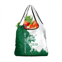 Indigenous Regions of Panama Naso Tjer Di Comarca Grocery Bag with Jaguar Graphic and Green White Territory and Life 2020 - Wonder Print Shop