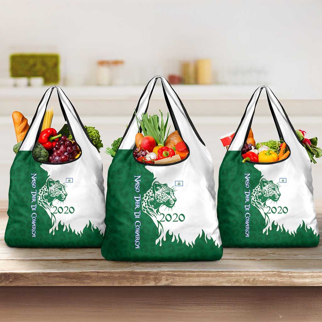 Indigenous Regions of Panama Naso Tjer Di Comarca Grocery Bag with Jaguar Graphic and Green White Territory and Life 2020 - Wonder Print Shop