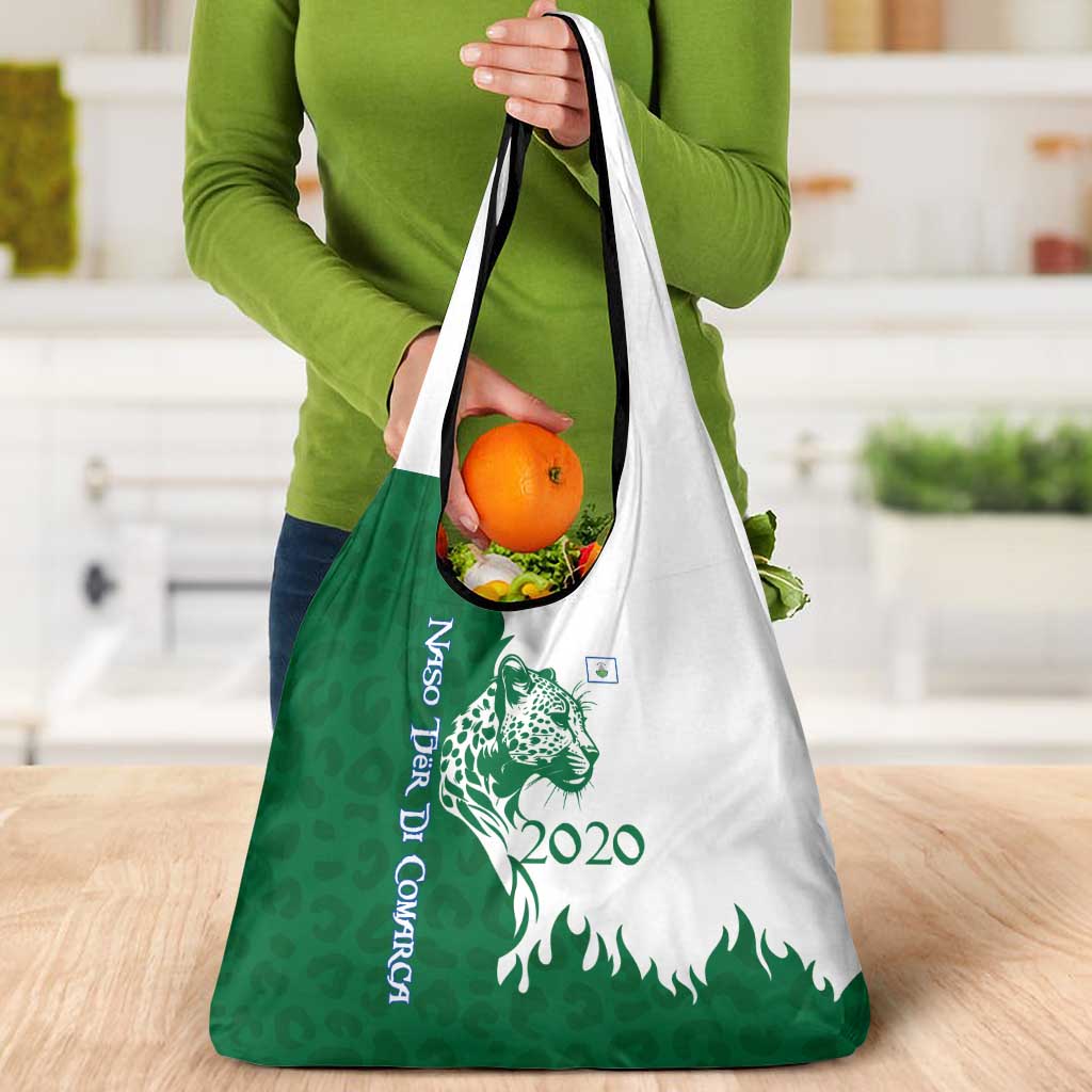 Indigenous Regions of Panama Naso Tjer Di Comarca Grocery Bag with Jaguar Graphic and Green White Territory and Life 2020 - Wonder Print Shop