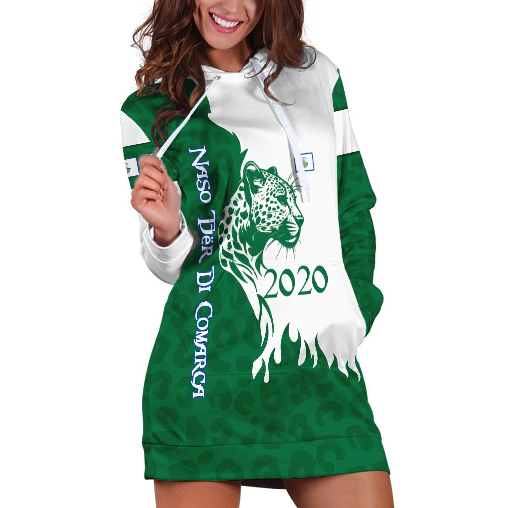 Indigenous Regions of Panama Naso Tjer Di Comarca Hoodie Dress with Jaguar Graphic and Green White Territory and Life 2020 - Wonder Print Shop
