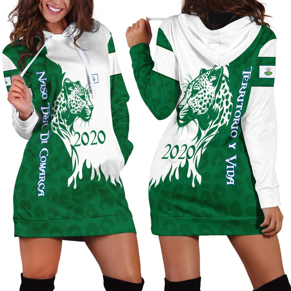 Indigenous Regions of Panama Naso Tjer Di Comarca Hoodie Dress with Jaguar Graphic and Green White Territory and Life 2020 - Wonder Print Shop
