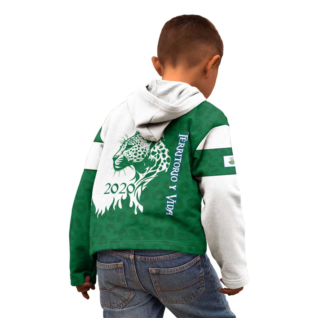 Indigenous Regions of Panama Naso Tjer Di Comarca Kid Hoodie with Jaguar Graphic and Green White Territory and Life 2020 - Wonder Print Shop
