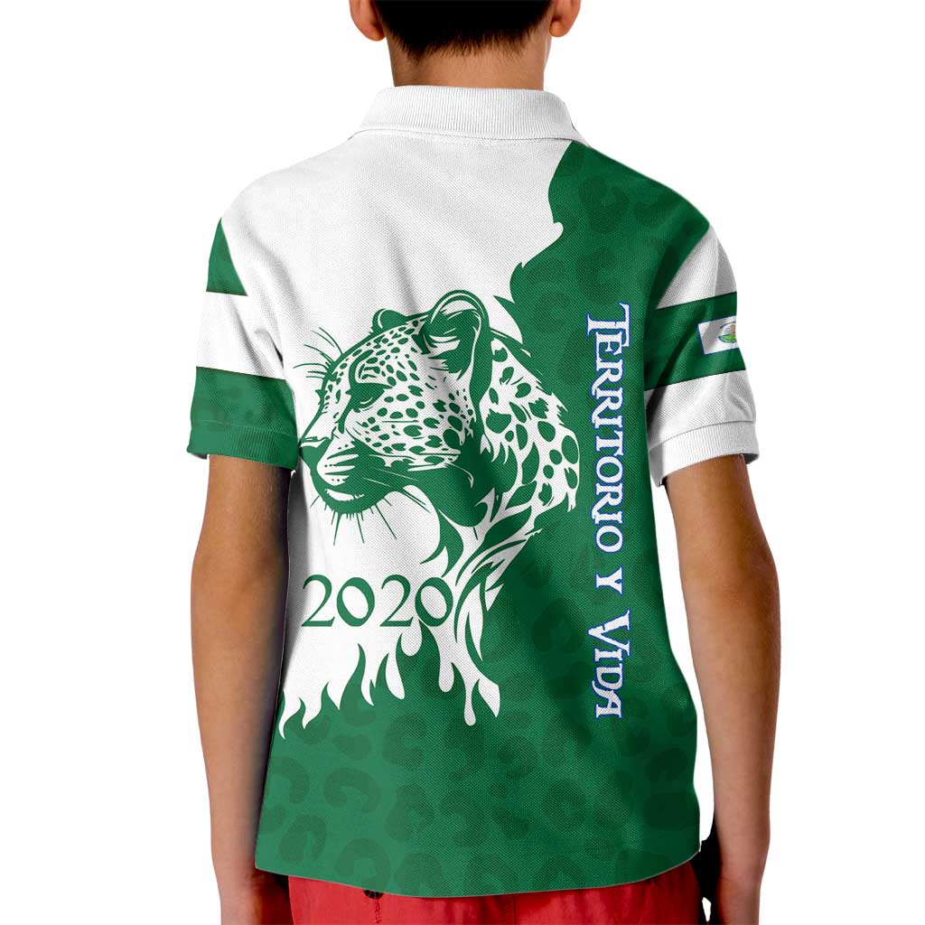 Indigenous Regions of Panama Naso Tjer Di Comarca Kid Polo Shirt with Jaguar Graphic and Green White Territory and Life 2020 - Wonder Print Shop
