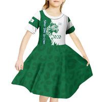 Indigenous Regions of Panama Naso Tjer Di Comarca Kid Short Sleeve Dress with Jaguar Graphic and Green White Territory and Life 2020 - Wonder Print Shop