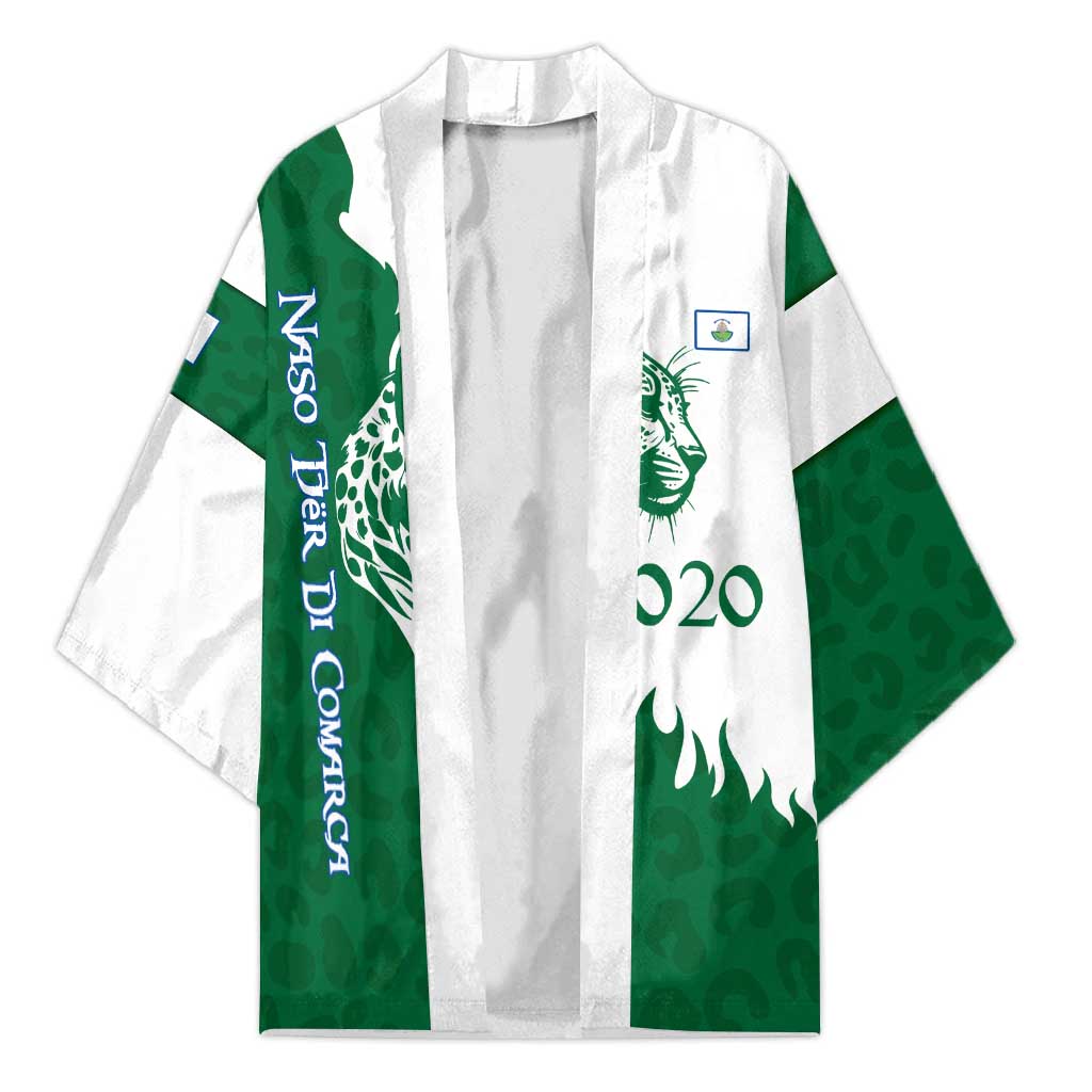 Indigenous Regions of Panama Naso Tjer Di Comarca Kimono with Jaguar Graphic and Green White Territory and Life 2020 - Wonder Print Shop