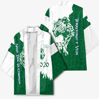 Indigenous Regions of Panama Naso Tjer Di Comarca Kimono with Jaguar Graphic and Green White Territory and Life 2020 - Wonder Print Shop