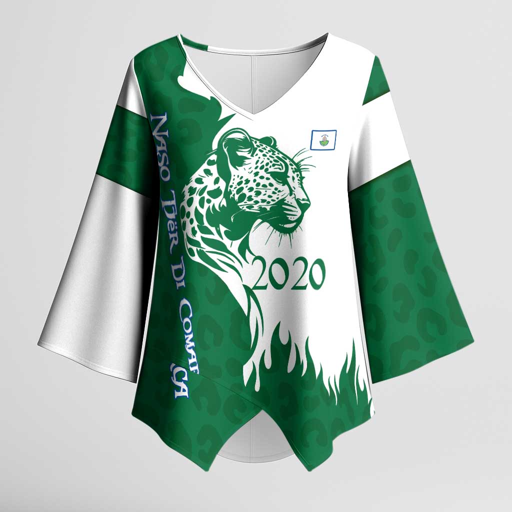 Indigenous Regions of Panama Naso Tjer Di Comarca Kimono Sleeve Blouse with Jaguar Graphic and Green White Territory and Life 2020 - Wonder Print Shop