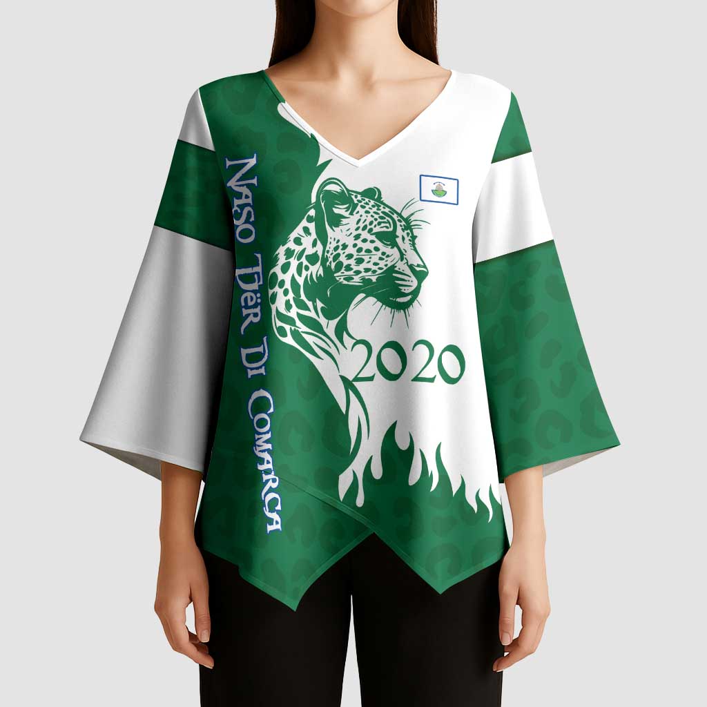 Indigenous Regions of Panama Naso Tjer Di Comarca Kimono Sleeve Blouse with Jaguar Graphic and Green White Territory and Life 2020 - Wonder Print Shop