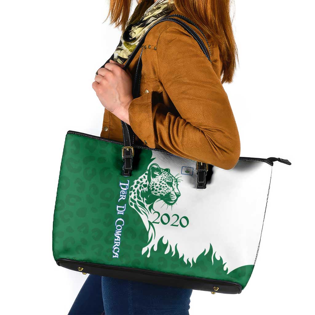Indigenous Regions of Panama Naso Tjer Di Comarca Leather Tote Bag with Jaguar Graphic and Green White Territory and Life 2020 - Wonder Print Shop
