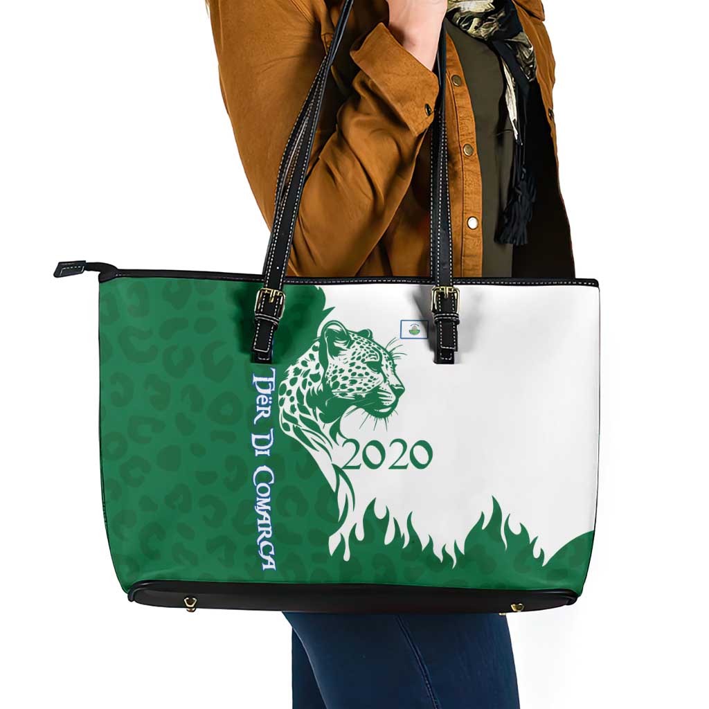 Indigenous Regions of Panama Naso Tjer Di Comarca Leather Tote Bag with Jaguar Graphic and Green White Territory and Life 2020 - Wonder Print Shop