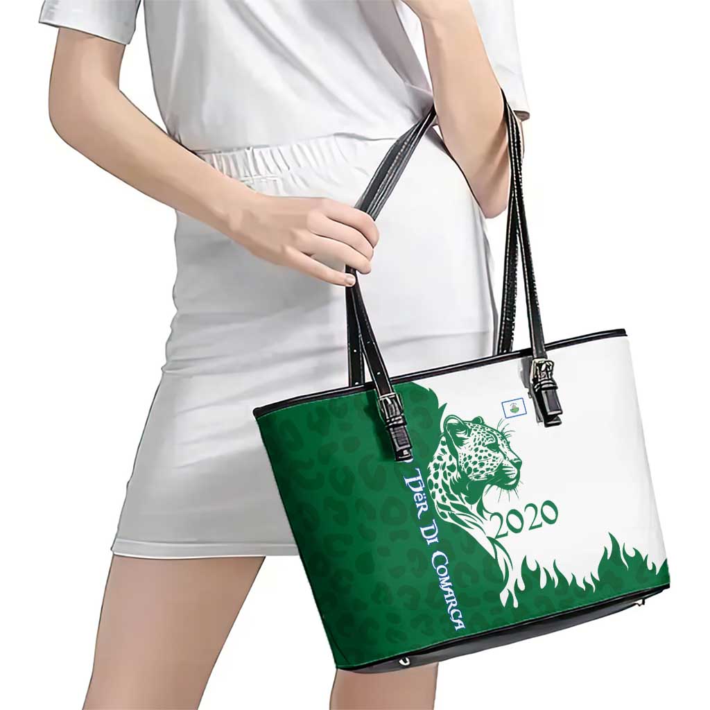 Indigenous Regions of Panama Naso Tjer Di Comarca Leather Tote Bag with Jaguar Graphic and Green White Territory and Life 2020 - Wonder Print Shop