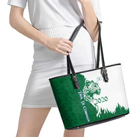 Indigenous Regions of Panama Naso Tjer Di Comarca Leather Tote Bag with Jaguar Graphic and Green White Territory and Life 2020 - Wonder Print Shop