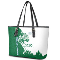 Indigenous Regions of Panama Naso Tjer Di Comarca Leather Tote Bag with Jaguar Graphic and Green White Territory and Life 2020 - Wonder Print Shop