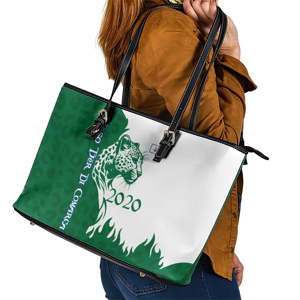 Indigenous Regions of Panama Naso Tjer Di Comarca Leather Tote Bag with Jaguar Graphic and Green White Territory and Life 2020 - Wonder Print Shop