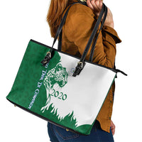 Indigenous Regions of Panama Naso Tjer Di Comarca Leather Tote Bag with Jaguar Graphic and Green White Territory and Life 2020 - Wonder Print Shop