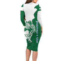 Indigenous Regions of Panama Naso Tjer Di Comarca Long Sleeve Bodycon Dress with Jaguar Graphic and Green White Territory and Life 2020 - Wonder Print Shop
