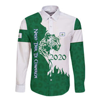 Indigenous Regions of Panama Naso Tjer Di Comarca Long Sleeve Button Shirt with Jaguar Graphic and Green White Territory and Life 2020 - Wonder Print Shop