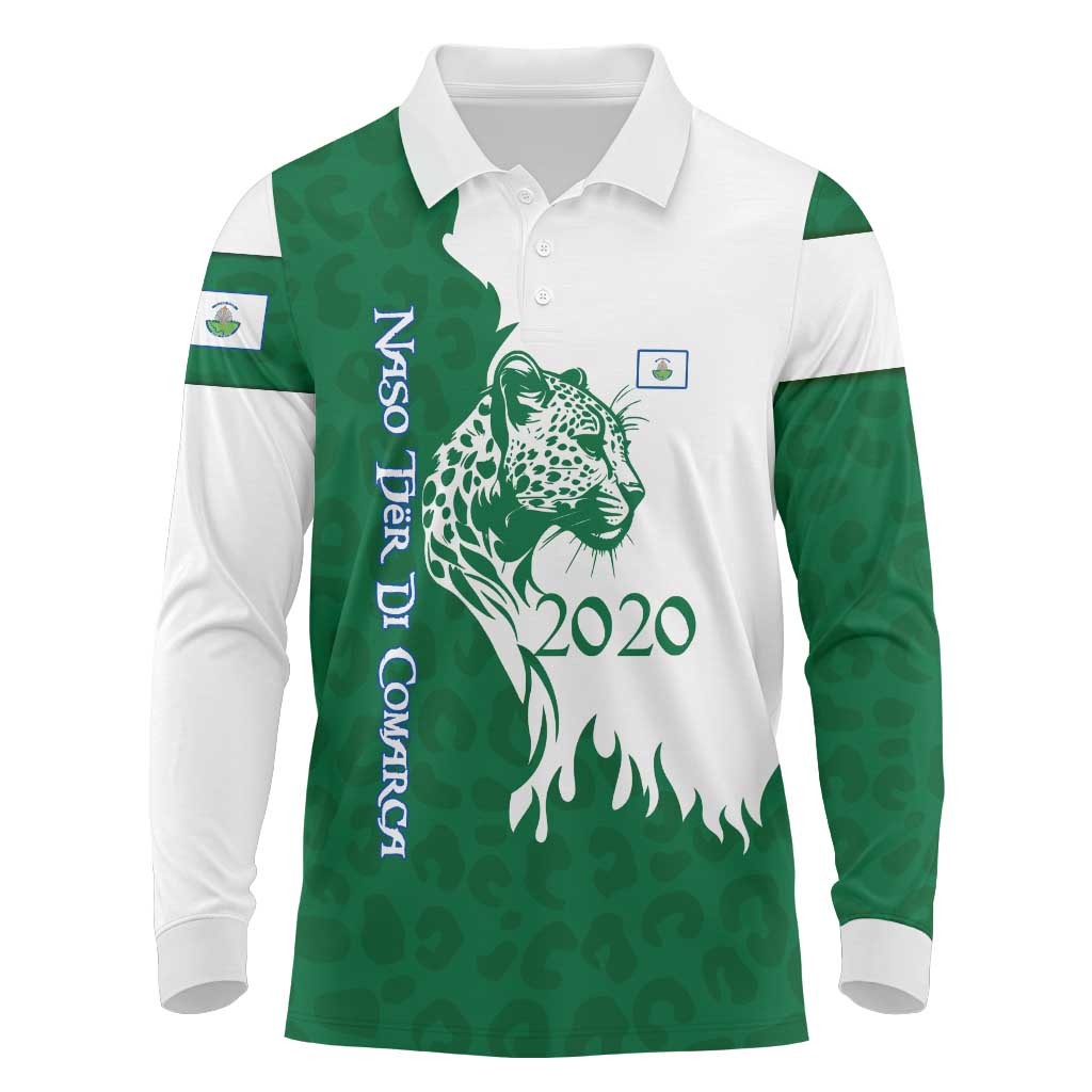 Indigenous Regions of Panama Naso Tjer Di Comarca Long Sleeve Polo Shirt with Jaguar Graphic and Green White Territory and Life 2020 - Wonder Print Shop