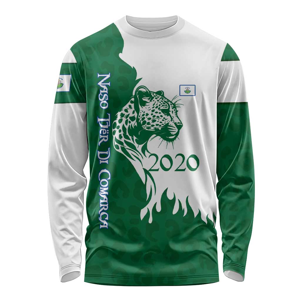 Indigenous Regions of Panama Naso Tjer Di Comarca Long Sleeve Shirt with Jaguar Graphic and Green White Territory and Life 2020 - Wonder Print Shop