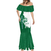 Indigenous Regions of Panama Naso Tjer Di Comarca Mermaid Dress with Jaguar Graphic and Green White Territory and Life 2020 - Wonder Print Shop
