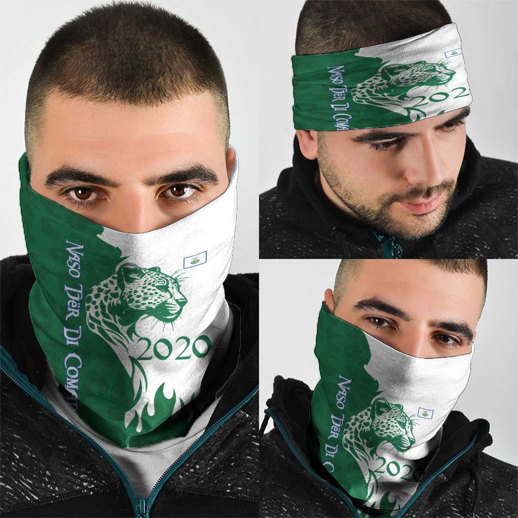 Indigenous Regions of Panama Naso Tjer Di Comarca Neck Gaiter with Jaguar Graphic and Green White Territory and Life 2020 - Wonder Print Shop