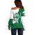 Indigenous Regions of Panama Naso Tjer Di Comarca Off Shoulder Sweater with Jaguar Graphic and Green White Territory and Life 2020 - Wonder Print Shop